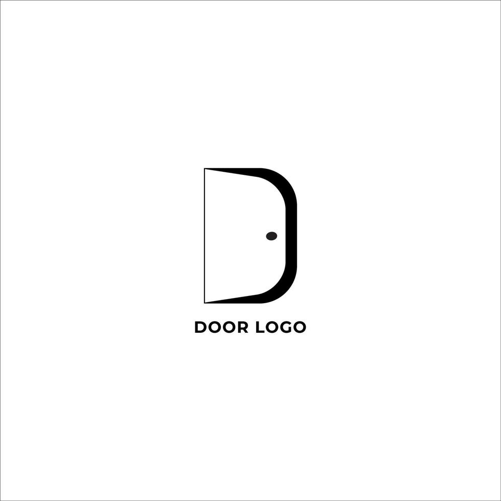 modello di progettazione di logo della porta isolato su priorità bassa bianca. una silhouette di una porta aperta nel concetto di design del logo dell'alfabeto lettera d. stile di design del logo minimale, semplice e pulito. vettore