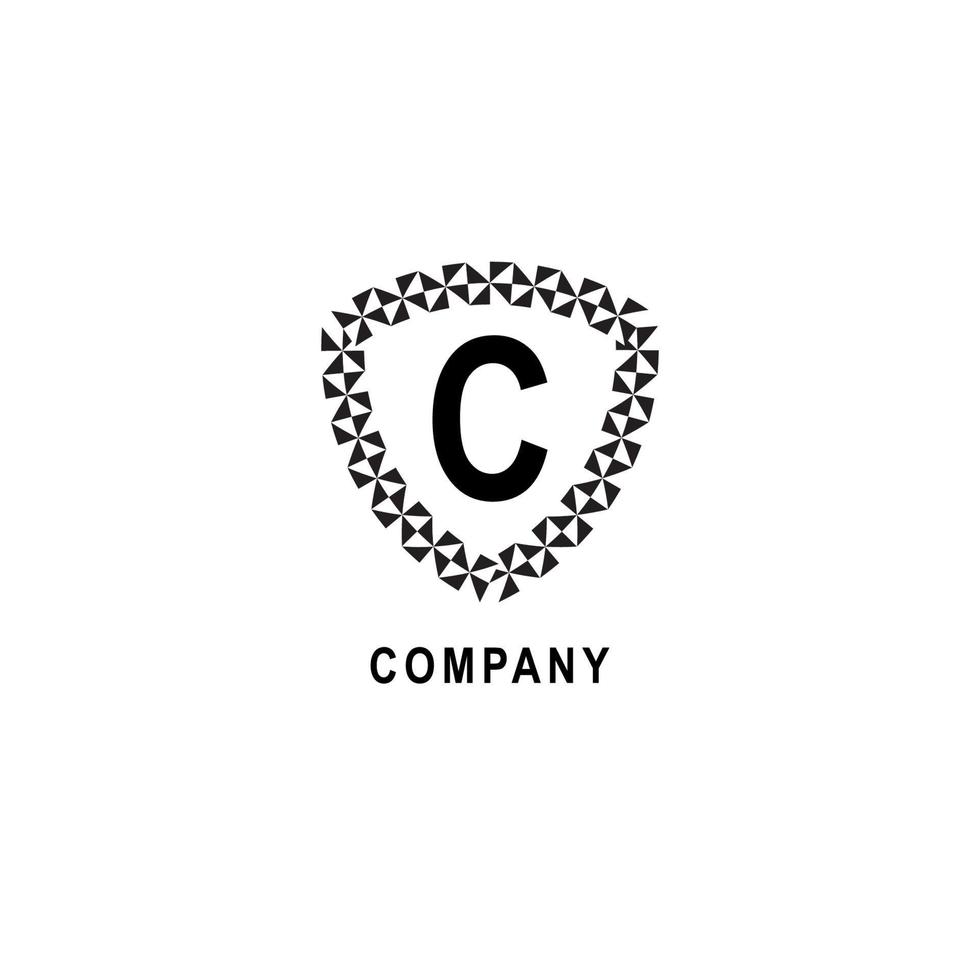 modello di design del logo alfabetico della lettera c. concetto di logo della compagnia di assicurazione isolato su priorità bassa bianca. illustrazione del segno dello scudo geometrico. vettore