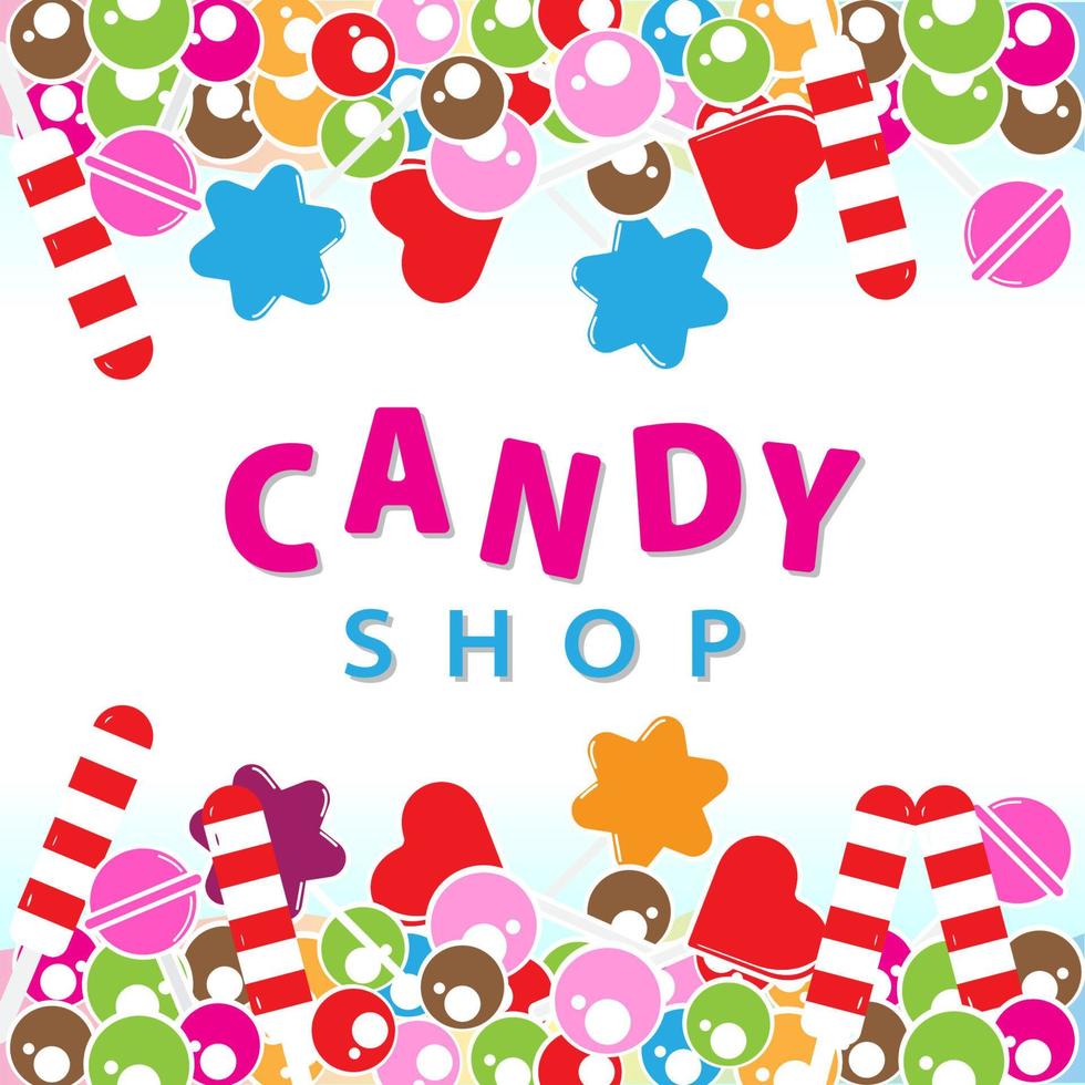 banner negozio di caramelle con dolci illustrazione vettoriale. modello di progettazione di sfondo. adatto per post sui social media o promozione sui media vettore