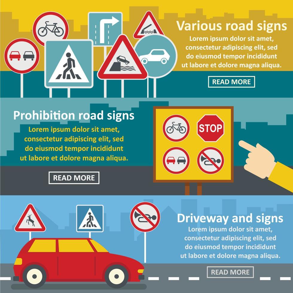 insieme orizzontale della bandiera del segnale stradale, stile piatto vettore