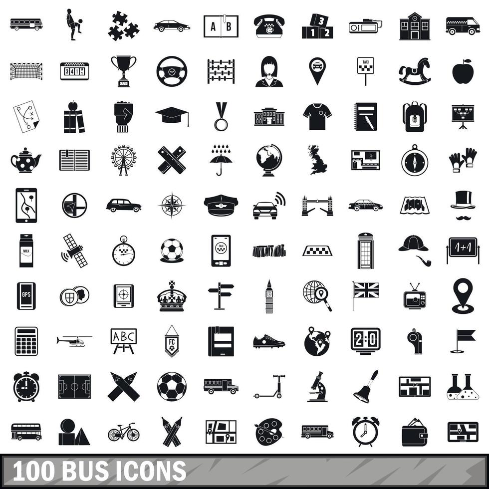 100 icone di autobus impostate, stile semplice vettore
