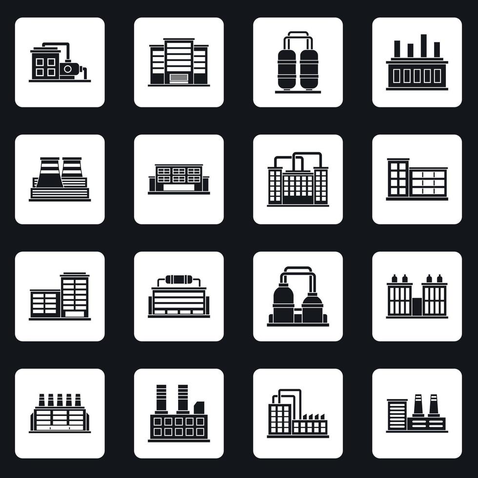 icone di edifici industriali impostano il vettore dei quadrati