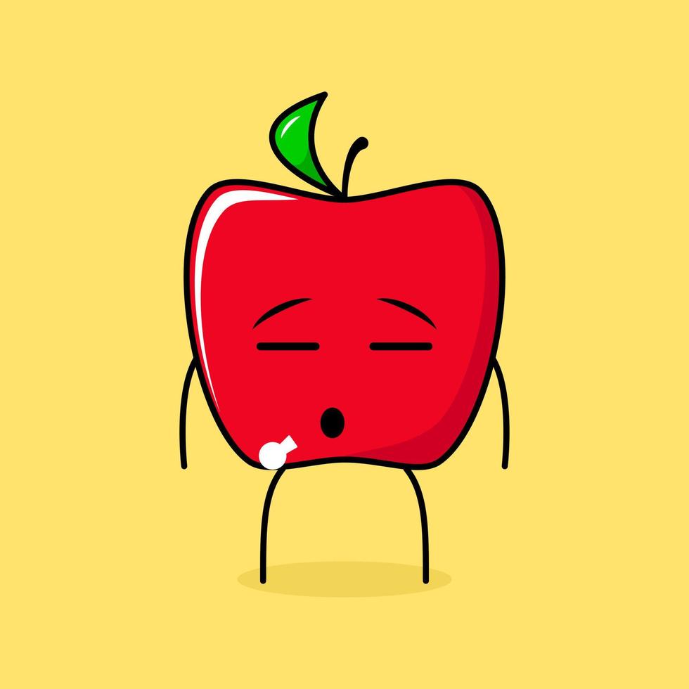simpatico personaggio mela rossa con espressione piatta. verde e rosso. adatto per emoticon, logo, mascotte vettore