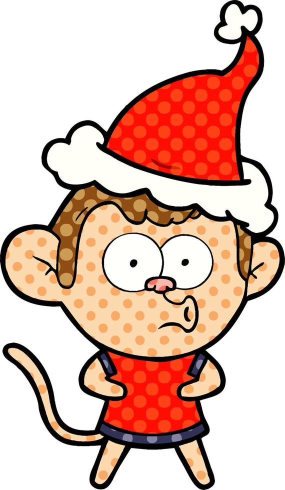 illustrazione in stile fumetto di una scimmia sorpresa che indossa il cappello di Babbo Natale vettore