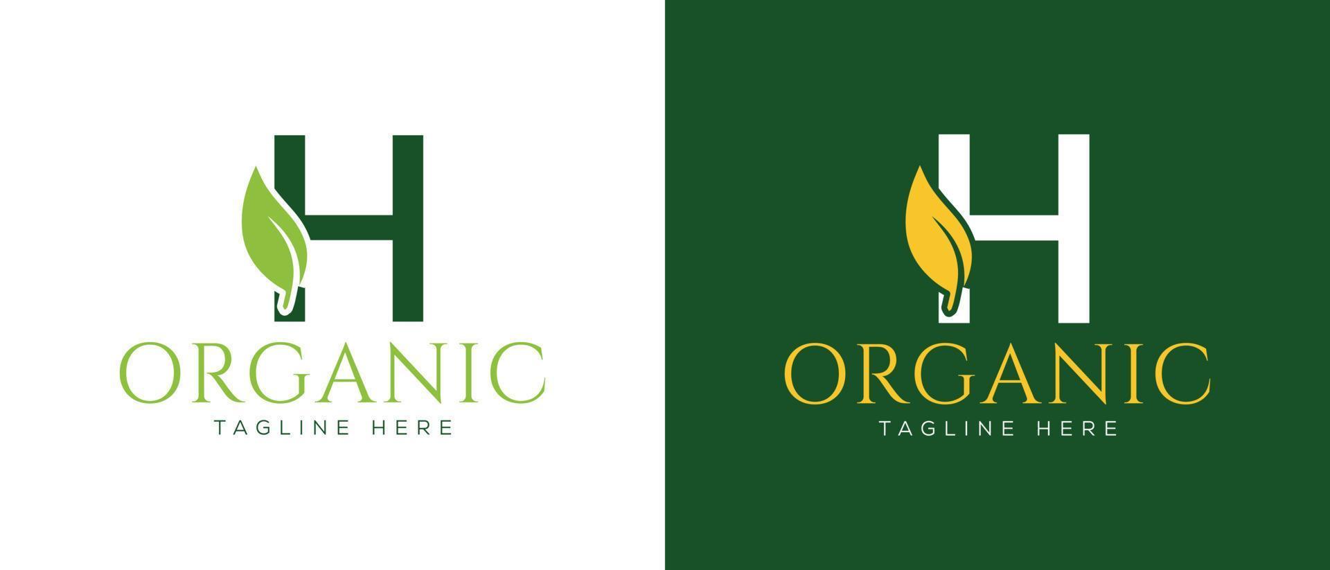 lettera iniziale con elemento di concetto vettoriale logo foglia, logo lettera con foglia organica