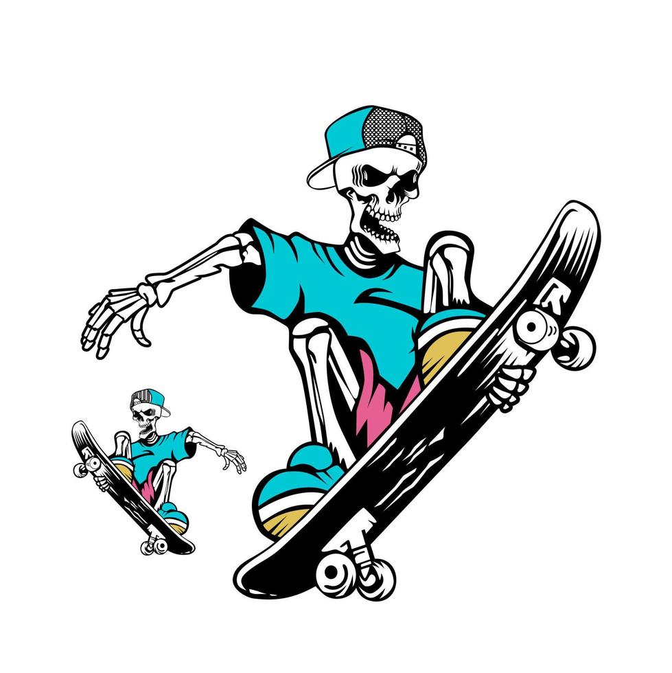 vettore dell'illustrazione dello skateboad libero del cranio