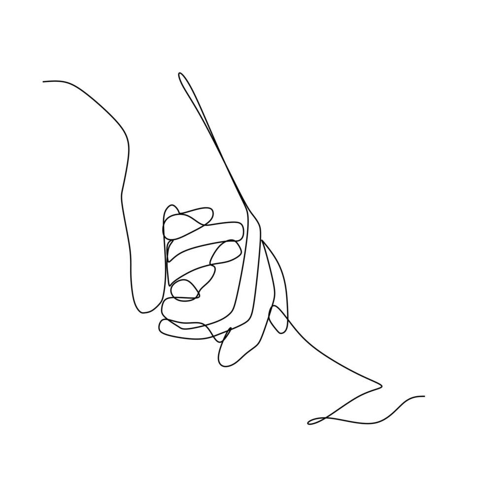 disegno a tratteggio continuo della mano di un adulto che tiene la mano del bambino. semplice doodle di una linea per il concetto di campagna mondiale. illustrazione vettoriale isolato design minimalista su sfondo bianco