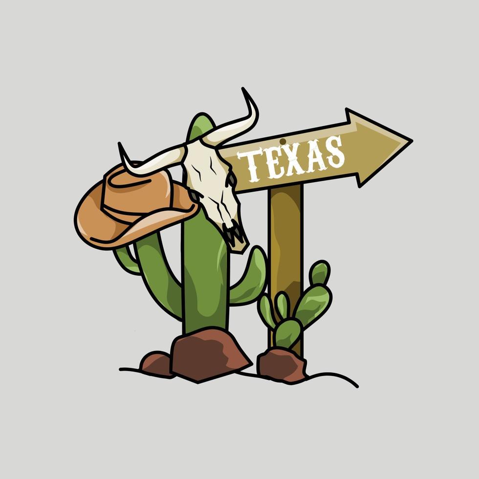 illustrazione vettoriale del vecchio west, cactus, teschio e cappello perfetto per la stampa, lo sfondo, ecc.
