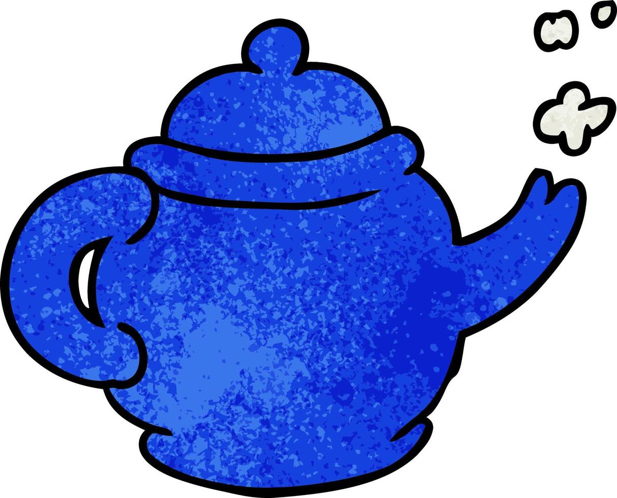 doodle del fumetto strutturato di una teiera blu vettore