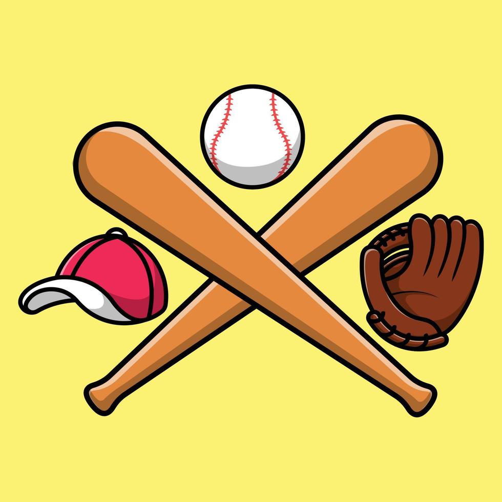 illustrazione dell'icona di vettore del fumetto del kit di base di baseball. sport oggetto icona concetto isolato premium vettore.