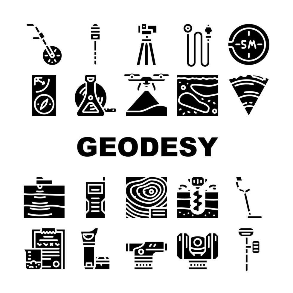 le icone della raccolta dell'attrezzatura di geodesia hanno impostato l'illustrazione di vettore