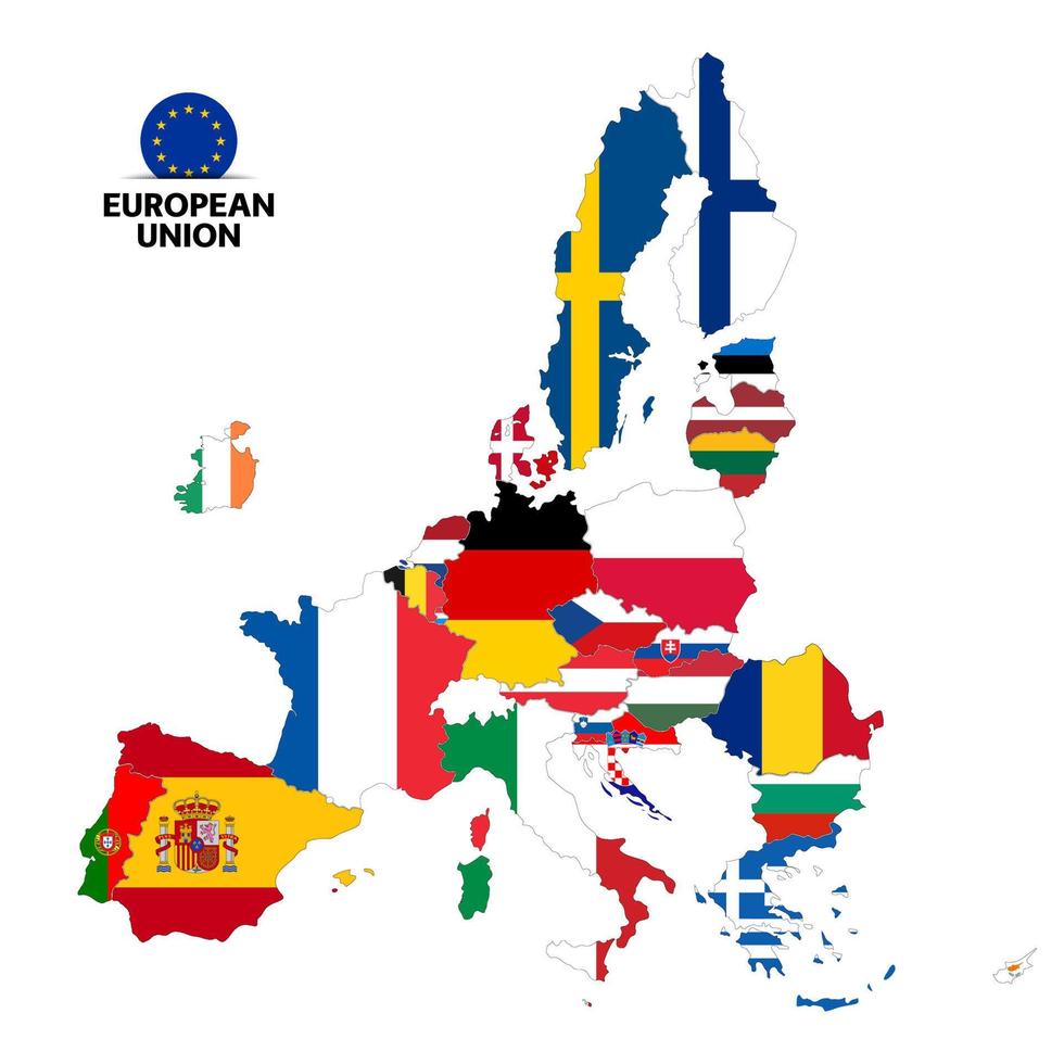 mappa delle bandiere degli stati membri dell'Unione europea dopo la brexit. illustrazione vettoriale isolato su sfondo bianco