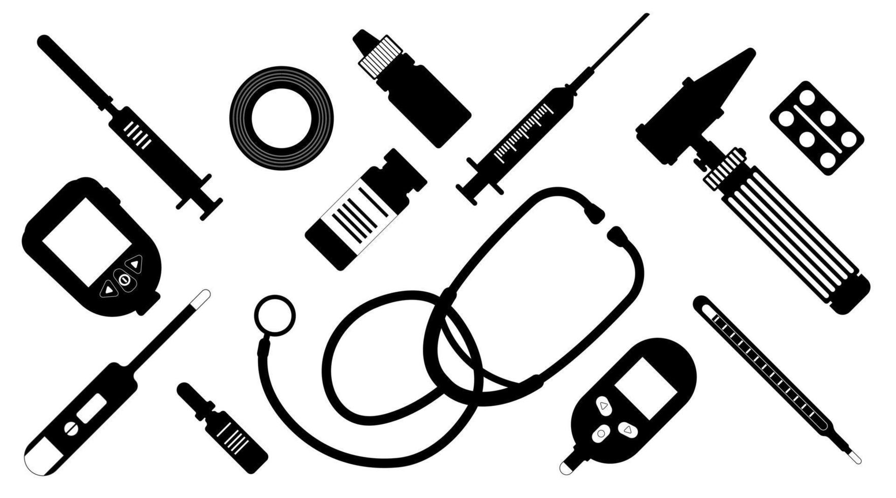 silhouette attrezzature mediche, odontoiatria, odontoiatria, droga, medicina, illustrazione vettoriale pillola
