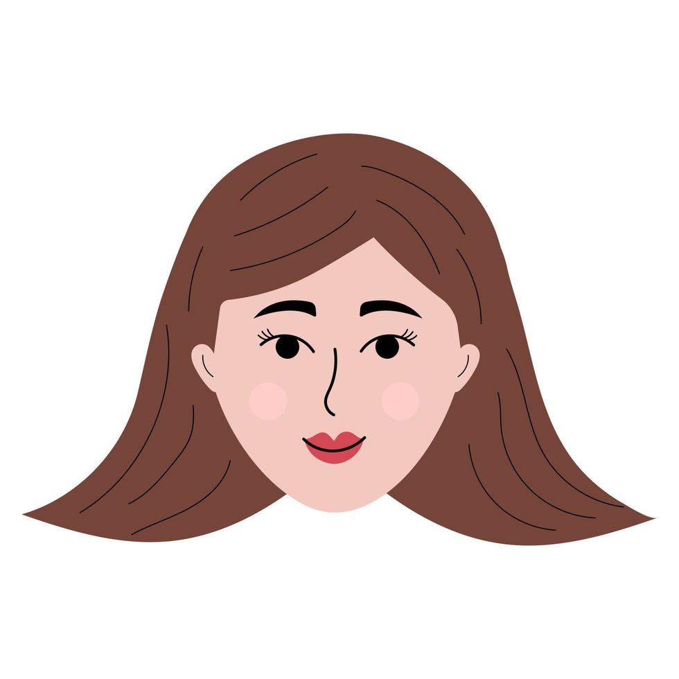 viso di donna in stile doodle. avatar colorato di ragazza sorridente. vettore