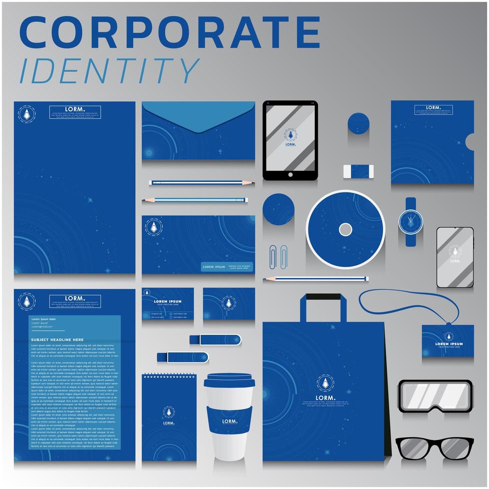 design circolare blu identità aziendale impostata per business e marketing vettore