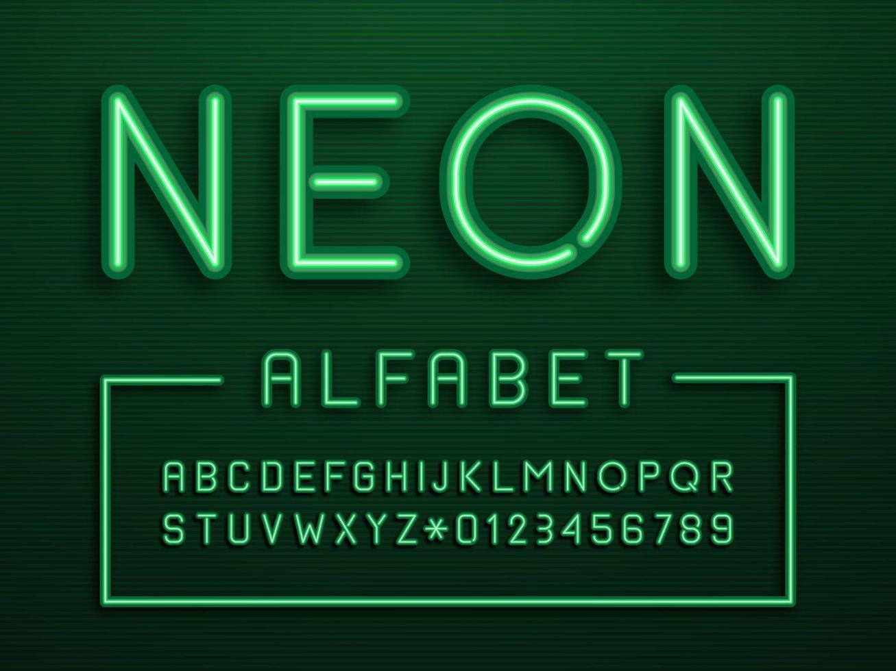 alfabeto di vettore di luce al neon verde