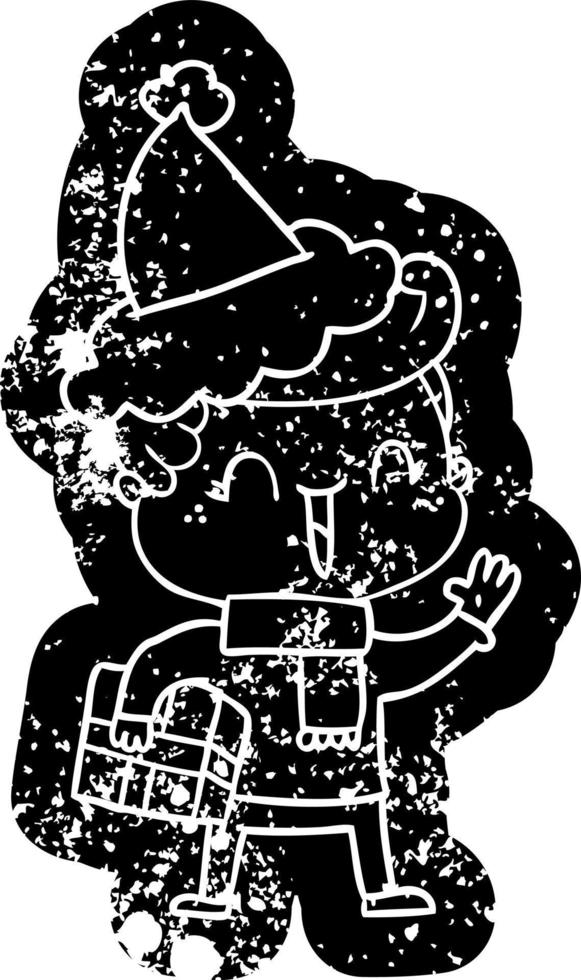 icona in difficoltà del fumetto di un ragazzo che ride che indossa il cappello di Babbo Natale vettore
