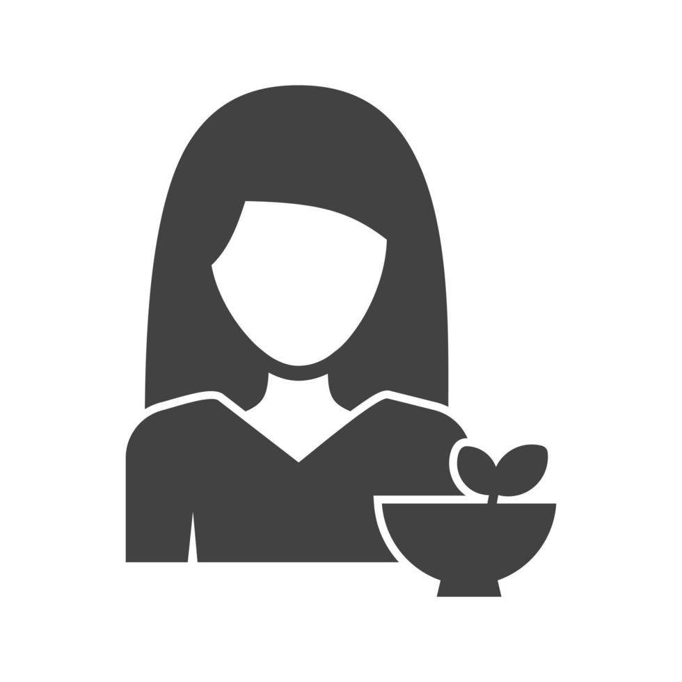 icona nera del glifo del cibo sano della donna vettore