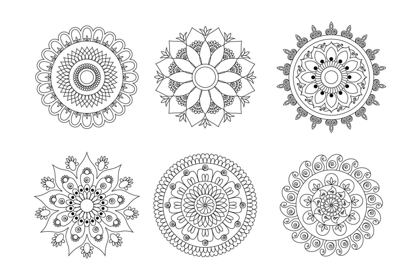 set di mandala con contorno floreale, mandala di disegno a mano, vettore libero