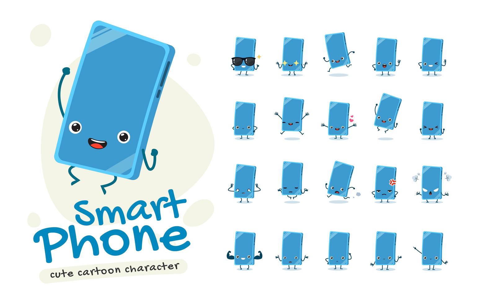 set di caratteri mascotte smartphone vettore