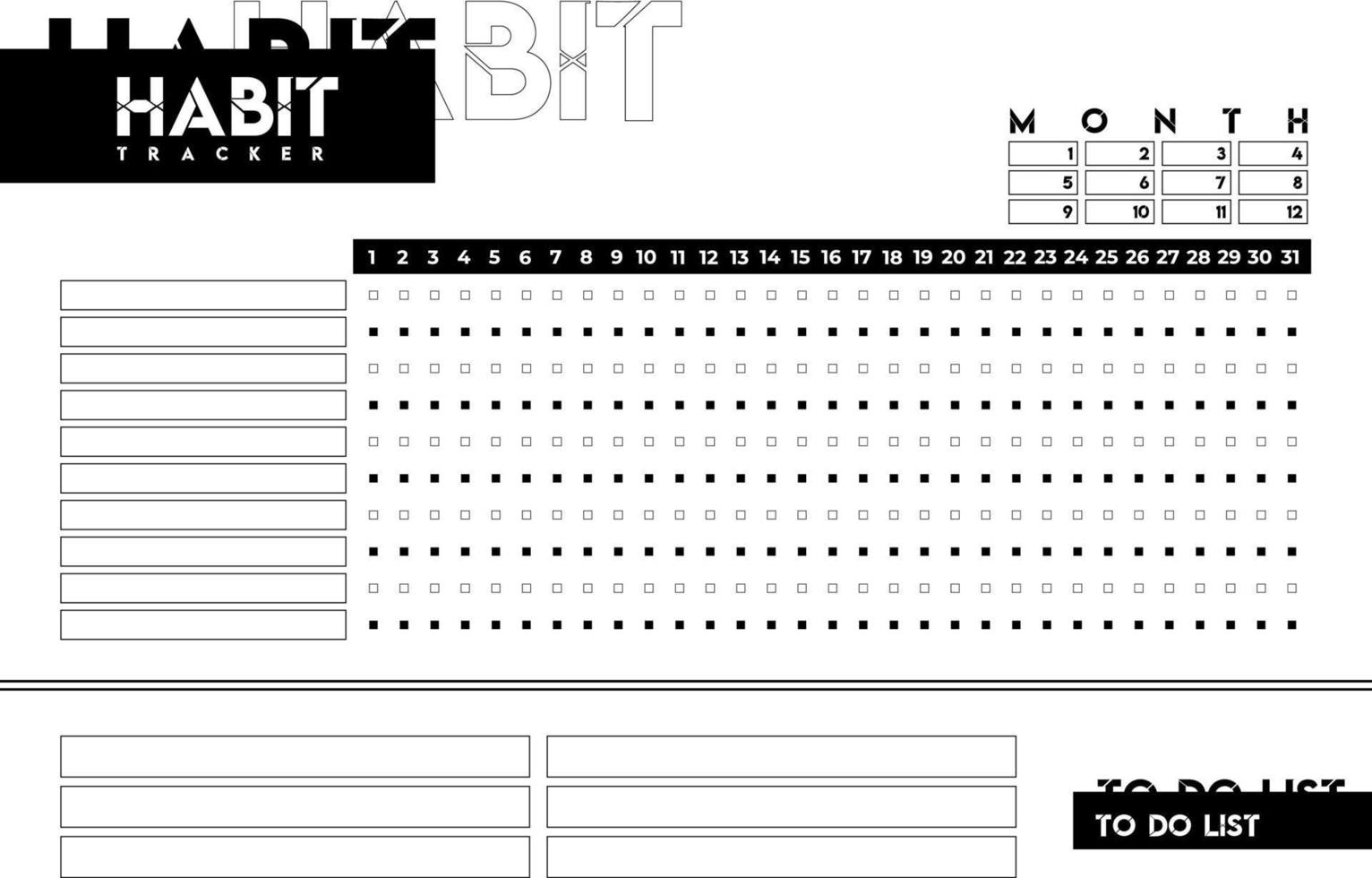 modello vuoto del tracker delle abitudini del pianificatore mensile vettore