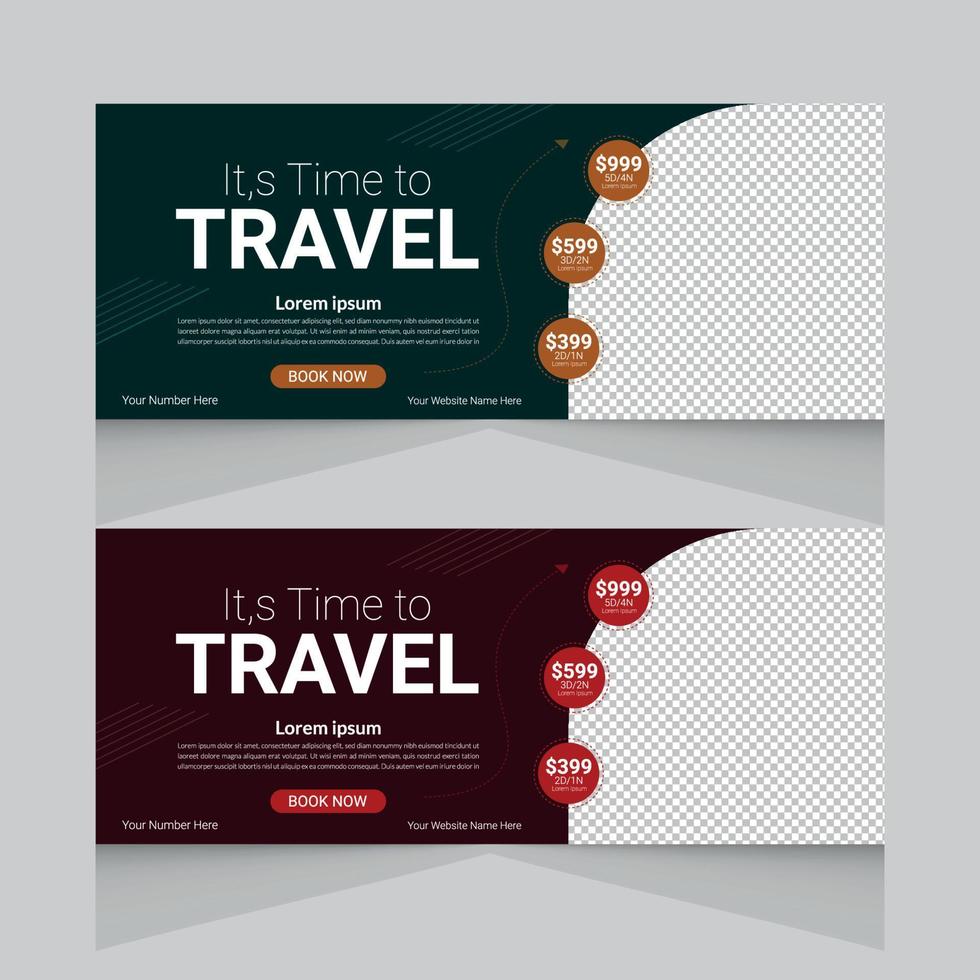 modello di banner per tour di viaggio, set di design piatto modello di layout banner aziendale orizzontale vettore