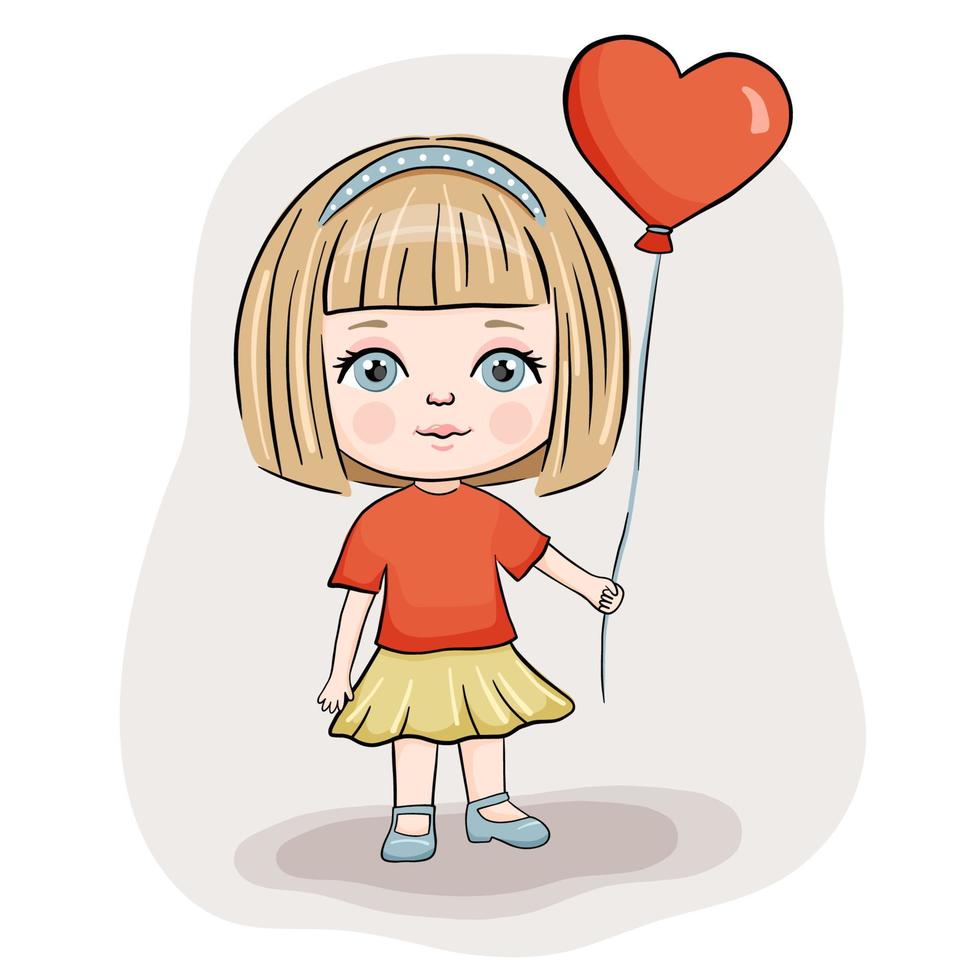 bambina carina con cuore a palloncino. illustrazione vettoriale bambino