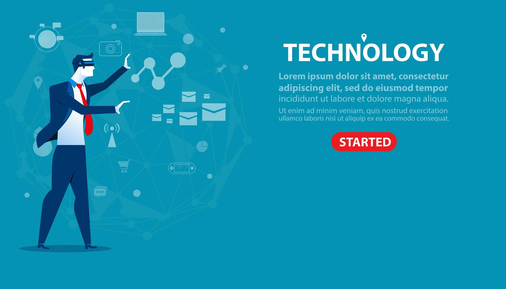 landing page tecnologia uomo d'affari vettore