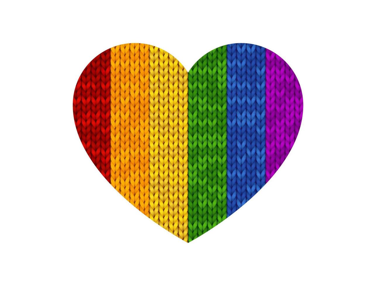 illustrazione a forma di cuore a maglia arcobaleno su sfondo bianco isolato. modello vettoriale per san valentino, orgoglio. simbolo d'amore. design per cartoline, inviti, poster, adesivi, magliette stampate, logo.