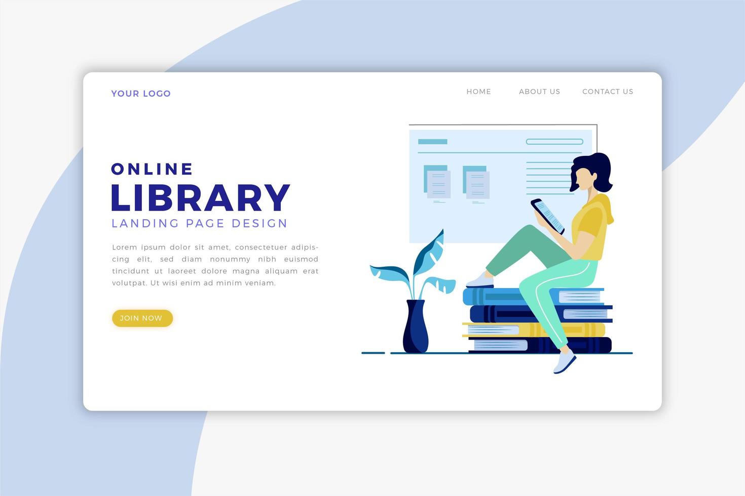 landing page della biblioteca online vettore