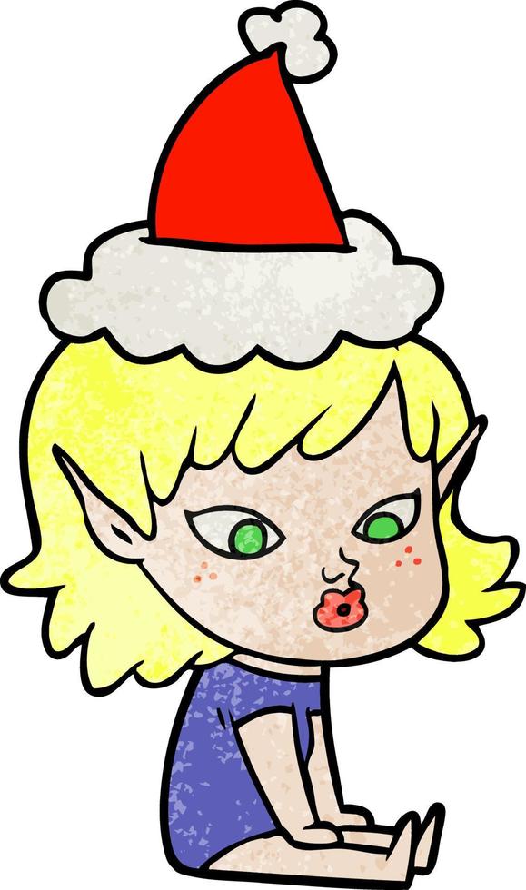 cartone animato piuttosto strutturato di una ragazza elfo che indossa il cappello di Babbo Natale vettore