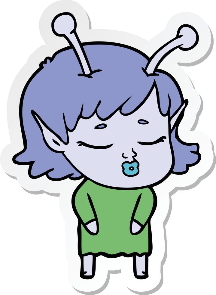 adesivo di un simpatico cartone animato ragazza aliena vettore