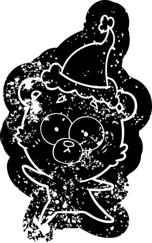 orso ansioso cartone animato icona angosciata di un cappello da Babbo Natale da portare vettore