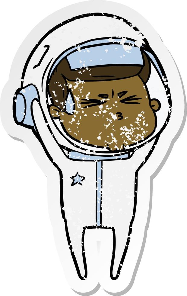 adesivo angosciato di un astronauta stressato cartone animato vettore