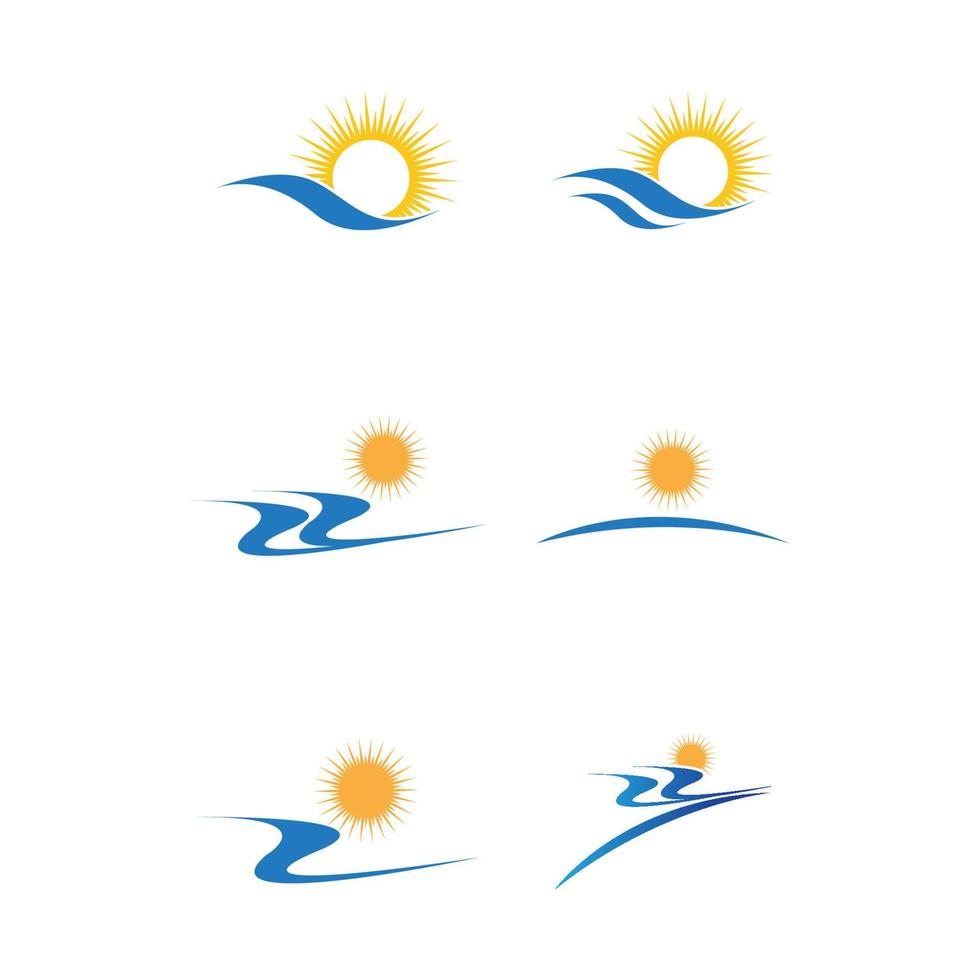 logo di progettazione dell'illustrazione di vettore dell'icona del sole e dell'onda dell'acqua di mare