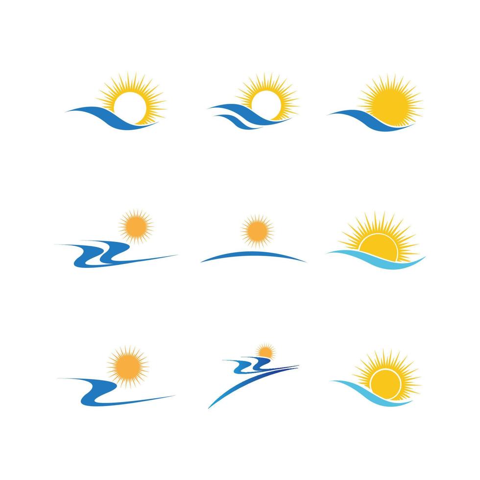 logo di progettazione dell'illustrazione di vettore dell'icona del sole e dell'onda dell'acqua di mare