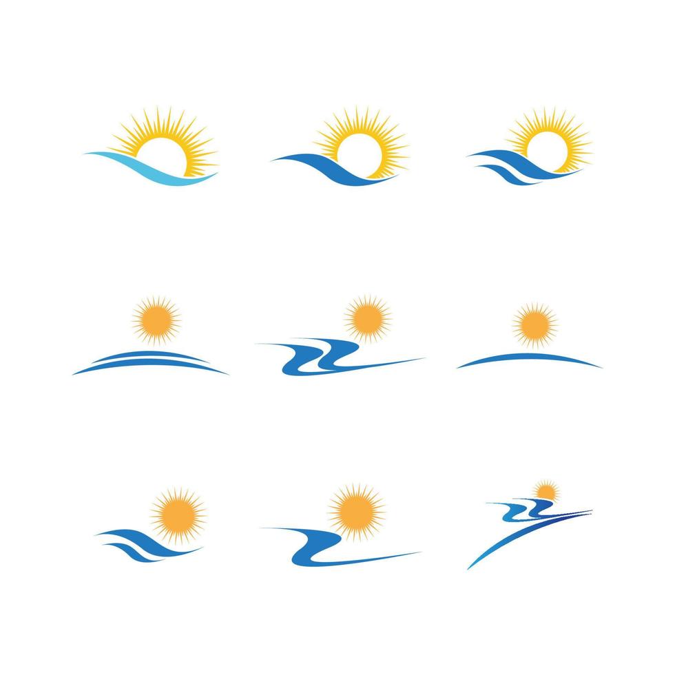 logo di progettazione dell'illustrazione di vettore dell'icona del sole e dell'onda dell'acqua di mare