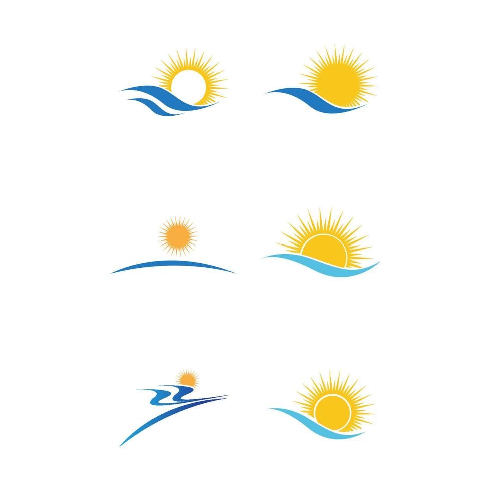 logo di progettazione dell'illustrazione di vettore dell'icona del sole e dell'onda dell'acqua di mare