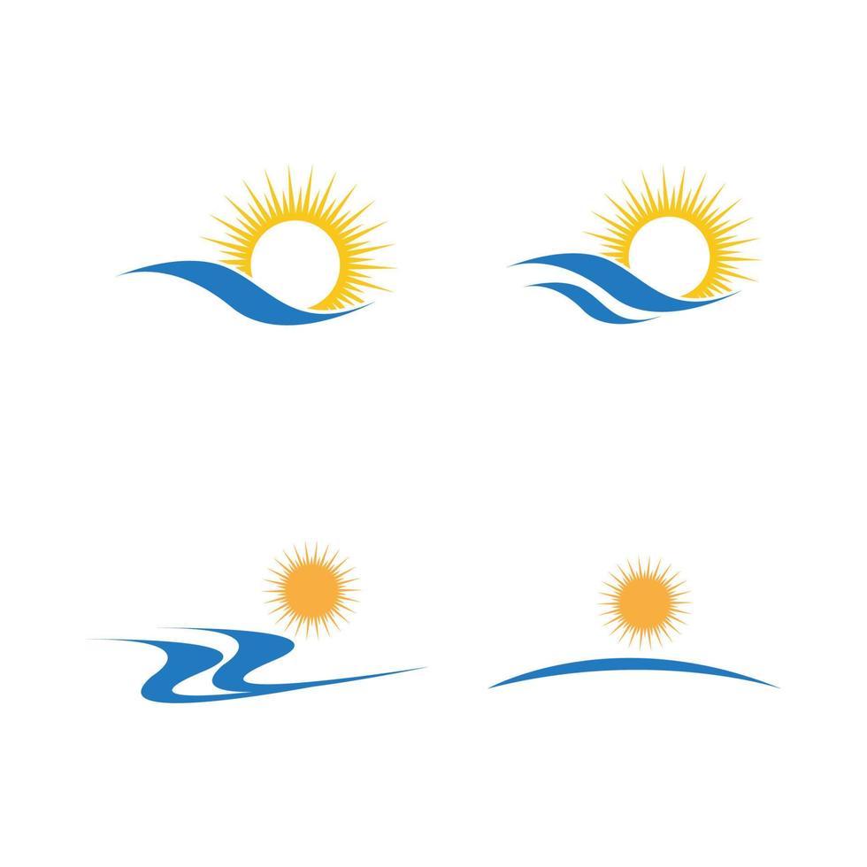 logo di progettazione dell'illustrazione di vettore dell'icona del sole e dell'onda dell'acqua di mare