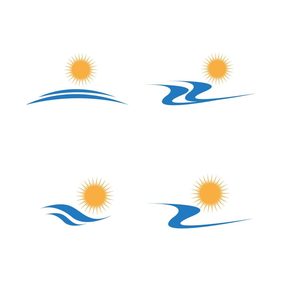 logo di progettazione dell'illustrazione di vettore dell'icona del sole e dell'onda dell'acqua di mare