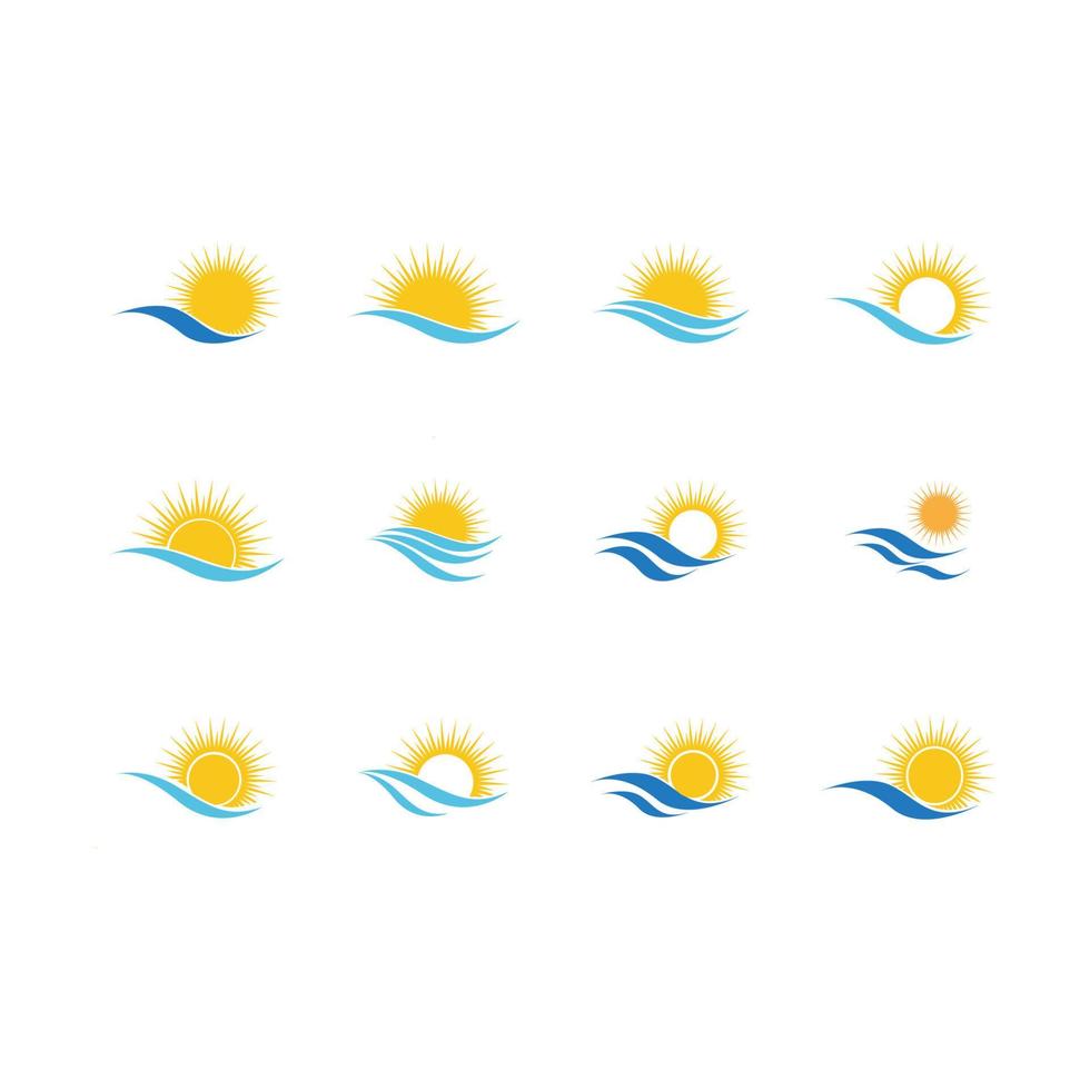 logo di progettazione dell'illustrazione di vettore dell'icona del sole e dell'onda dell'acqua di mare