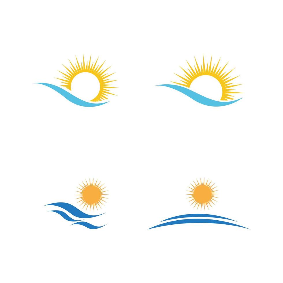 logo di progettazione dell'illustrazione di vettore dell'icona del sole e dell'onda dell'acqua di mare