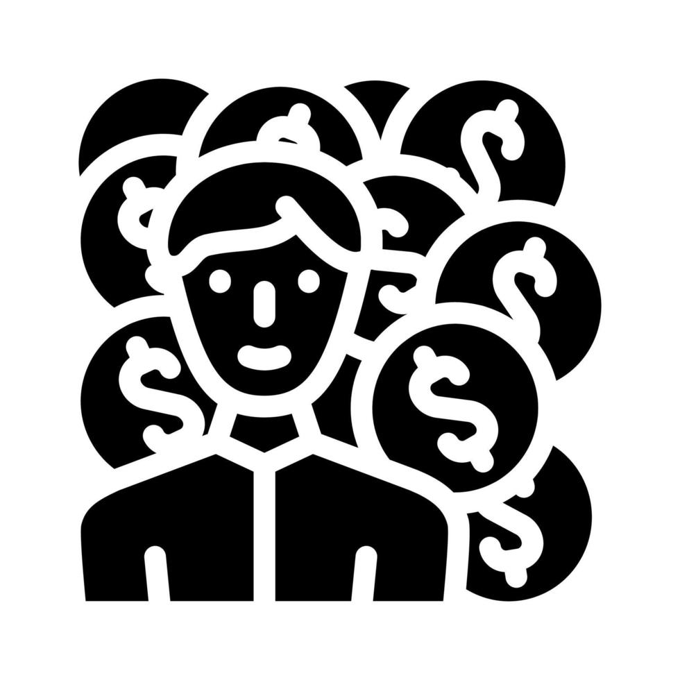 illustrazione vettoriale dell'icona del glifo del gestore del guadagno di denaro