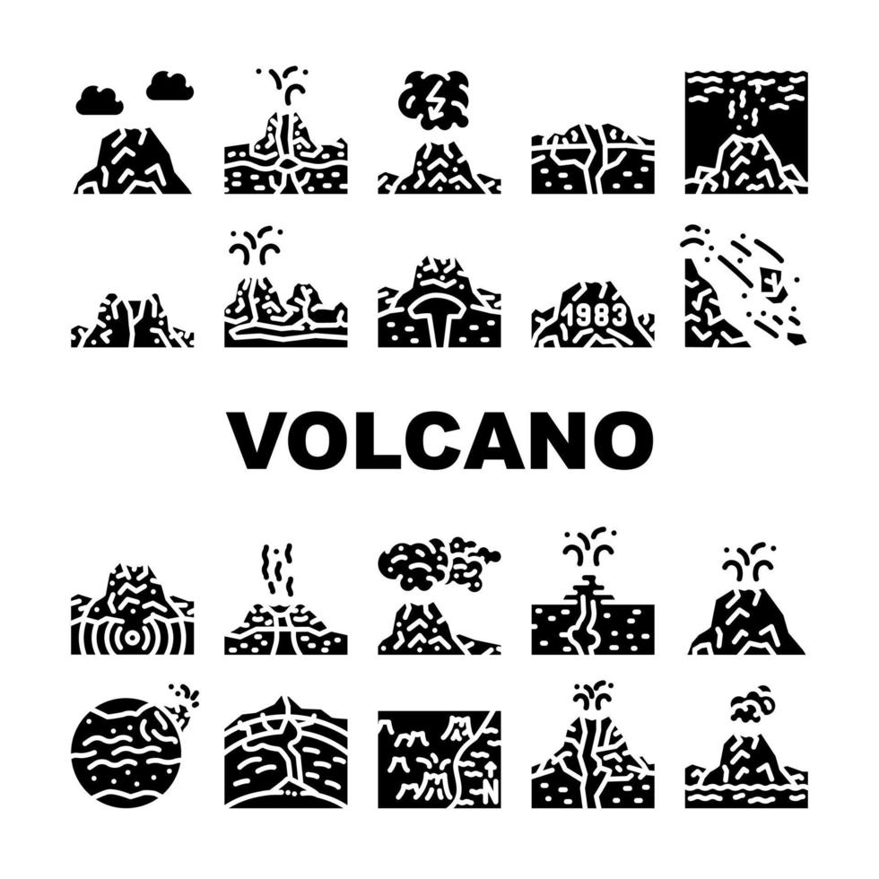 icone di raccolta di eruzione lavica del vulcano impostano il vettore