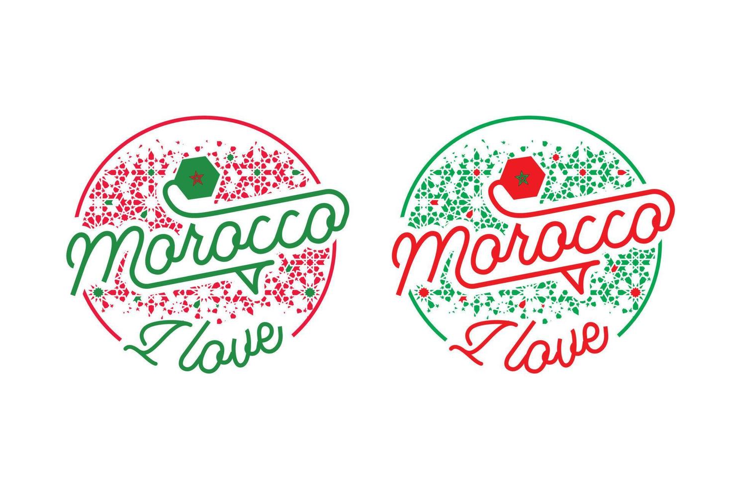 logo i love marocco plus arabesque stampato per abbigliamento t-shirt. bandiera marocchina. tipografia vettore