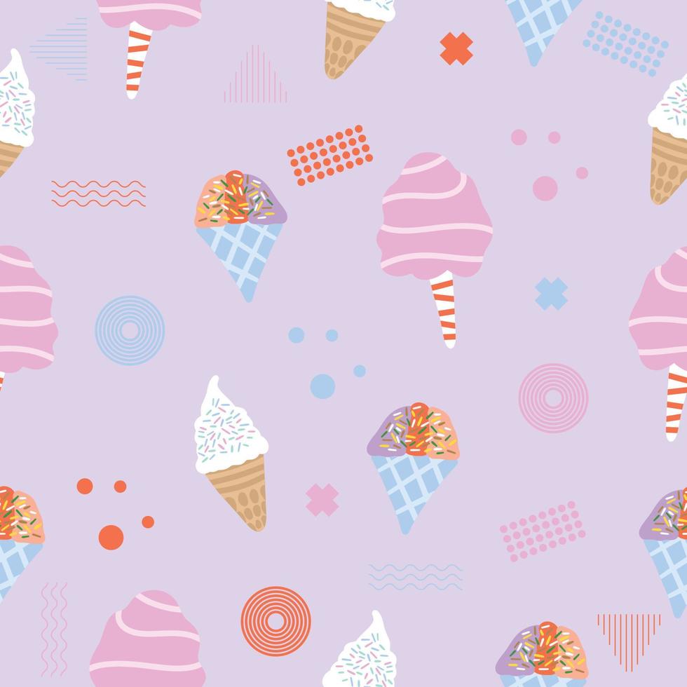 carino chibi cibi dolci morbido colorato modello senza cuciture doodle bambini bambino kawaii cartone animato vettore premium