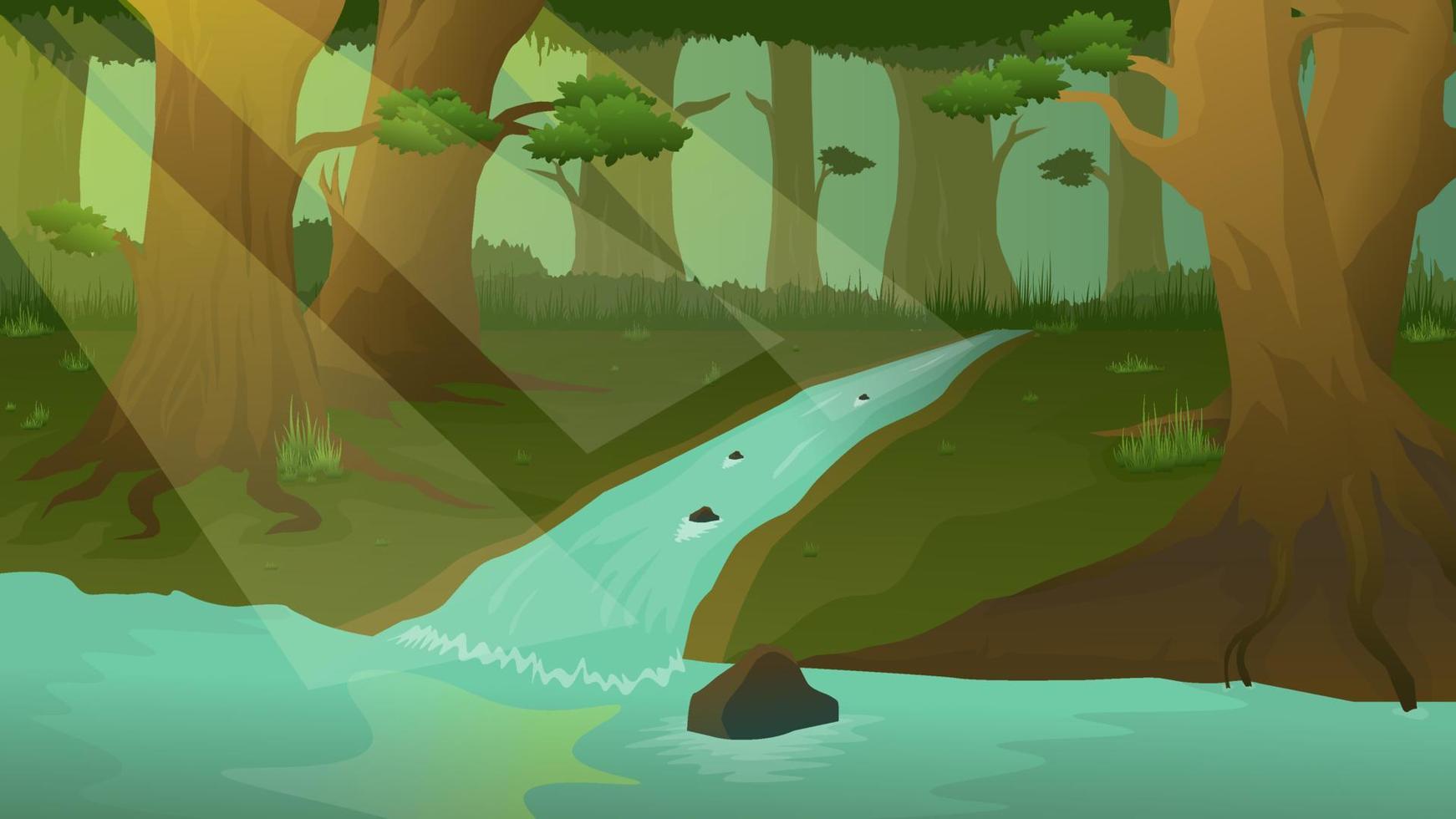 sfondo verde dell'illustrazione del paesaggio di vettore della foresta