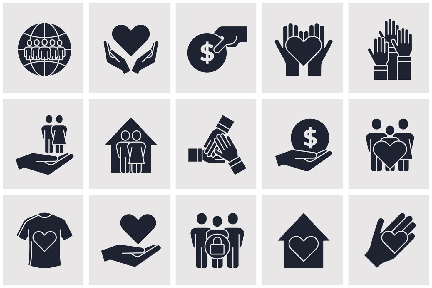 modello di simbolo dell'icona del set di beneficenza per l'illustrazione vettoriale del logo della raccolta di grafica e web design