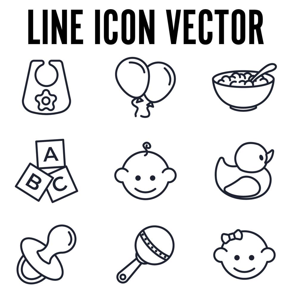 bambini, giocattoli per bambini, alimentazione e cura set icona simbolo modello per grafica e web design raccolta logo illustrazione vettoriale