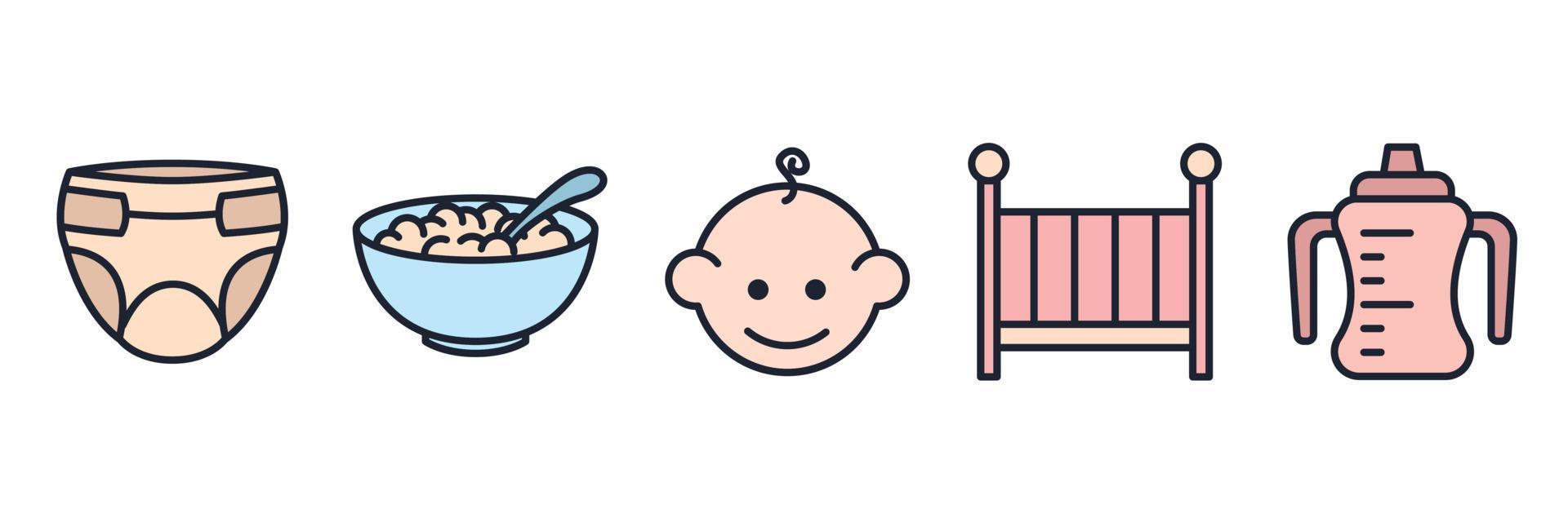 bambini, giocattoli per bambini, alimentazione e cura set icona simbolo modello per grafica e web design raccolta logo illustrazione vettoriale